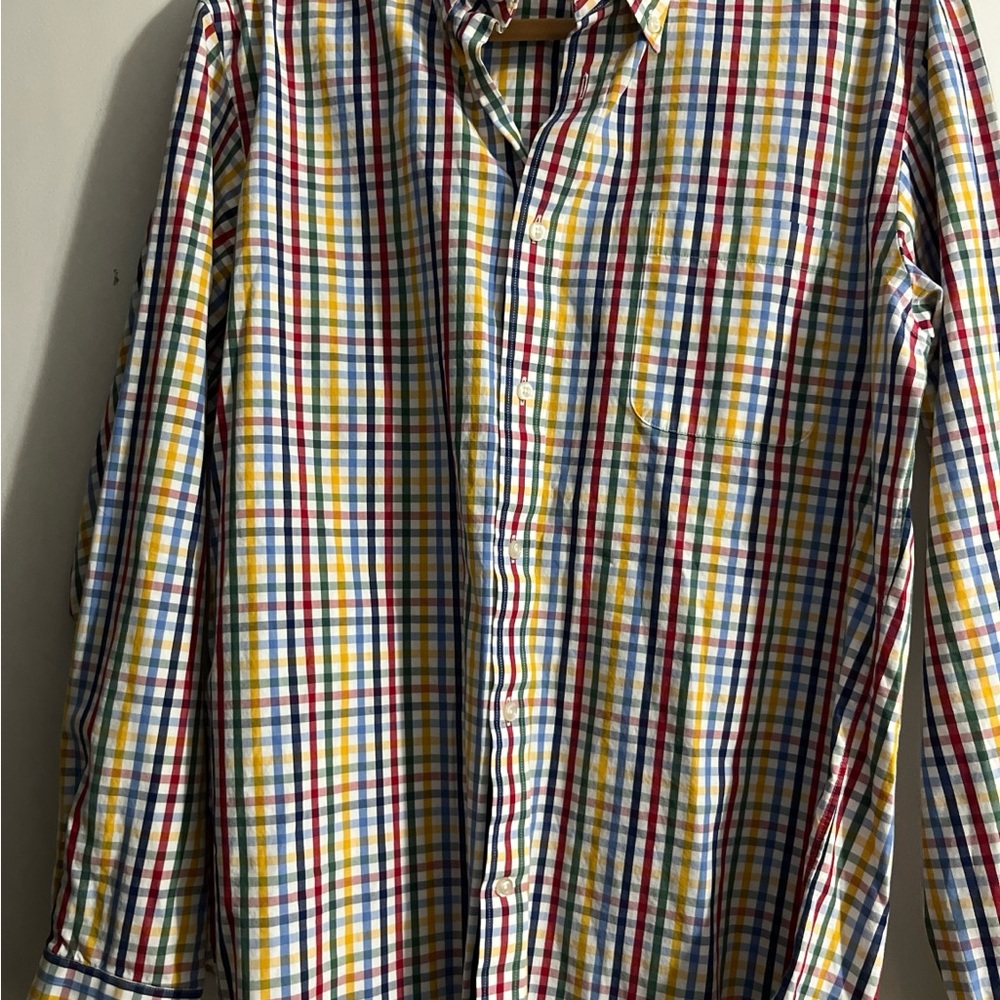Lands' End Vibrant Plaid Men's Shirt Preppy